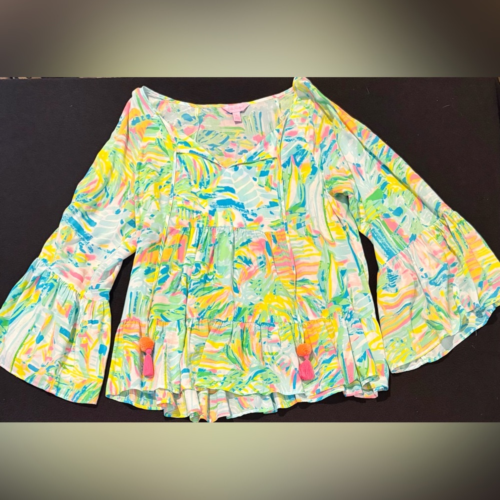 Lilly Pulitzer‎ Amisa Tassel Top in Sea Salt and Sun Women's Size Small